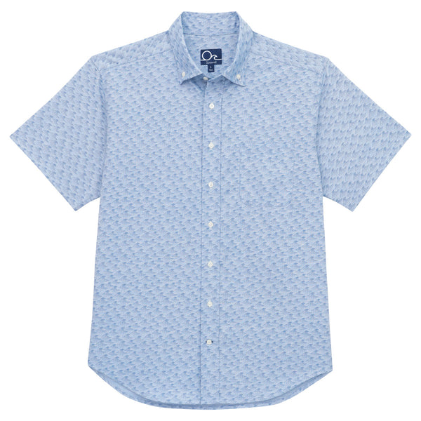 Short Sleeve Wave Print Shirt - Blue